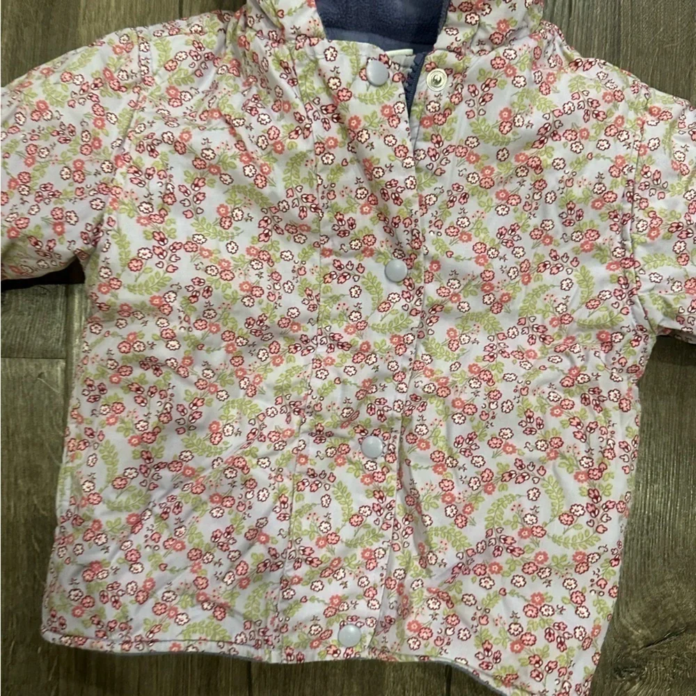 Gymboree Vintage 12-18 Mo REVERSIBLE Purple Ditzy Floral Fleece Coat Jacket Hood